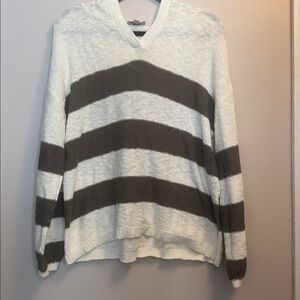 LOFT V-Neck Sweater - Black and Cream Stripes